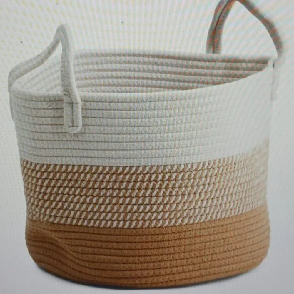 CASA LIFE DESIGNS Large Storage Durable Basket W Handles Brown White 14